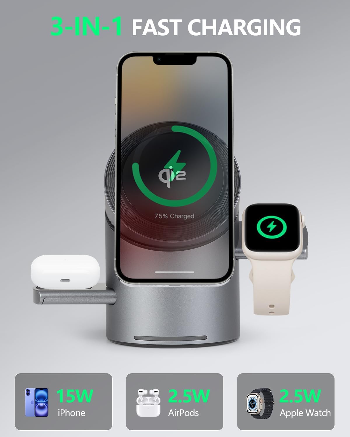 3-in-1 Rotating Wireless Charger